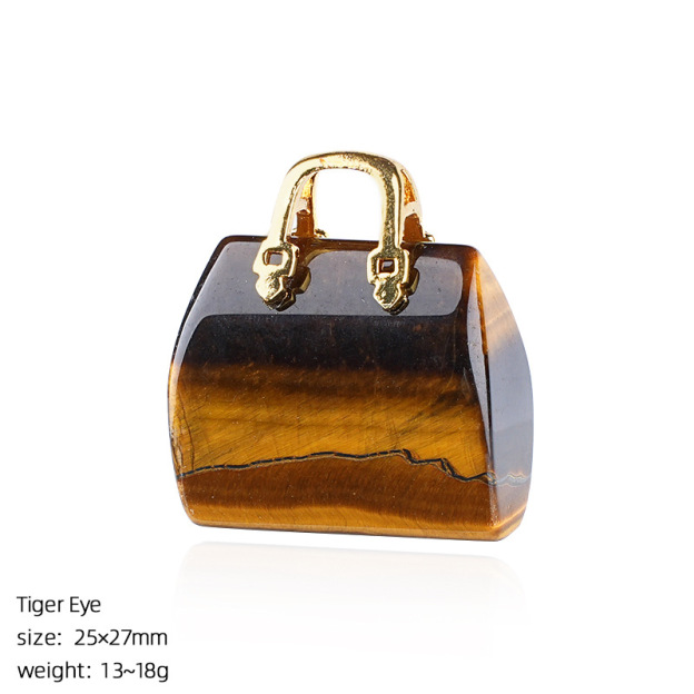 Natural Stone Mini Handbag Pendant, Agate Crystal Bag Charm for Necklace, DIY Decoration or Display Piece