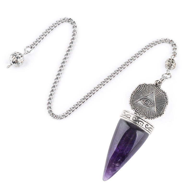 Natural Gemstone Pendulum Pendant Pointed Dowsing Tool Meditation Chain Adjustable Divination Crystal Charm26022101