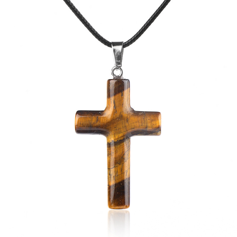 Natural Crystal Cross Pendant Necklace – Adjustable Cord for Meditation, Healing, and Fashion