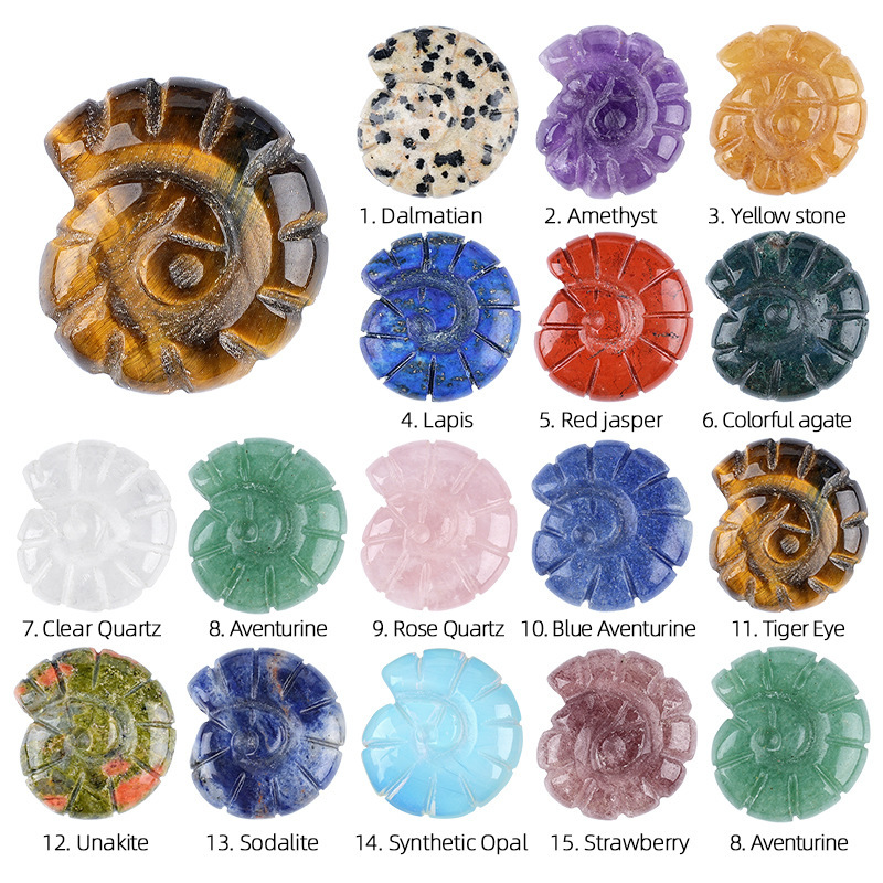 Natural Crystal Sea Shell - Double-Sided Carved Snail Shaped Home Decor for Miniature Scene with No Hole