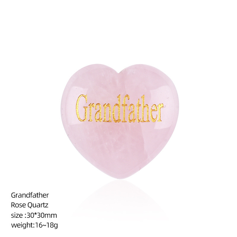 Natural Pink Stone Heart Keepsake with Family Words Engraving, Mother Father Aunt Grandmother Inspirational Gift Decoration