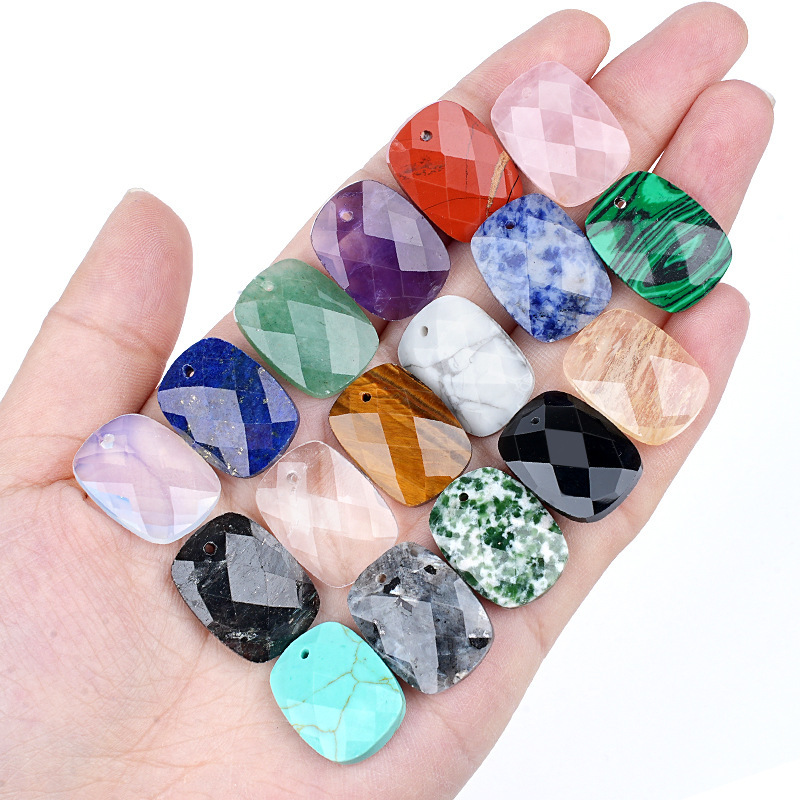 Natural Stone Faceted Rectangle Pendant Charm for DIY Necklace Bracelet Earrings Hair Accessories Craft Pendant