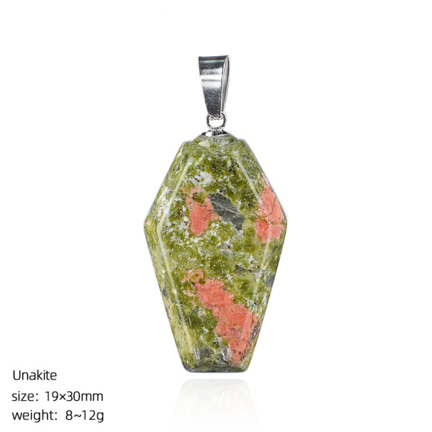 Natural Coffin-Shaped Crystal Pendant Necklace, Faceted Gemstone Coffin Charm, Gothic Style Stone Jewelry for Daily Wear or Seasonal Styling