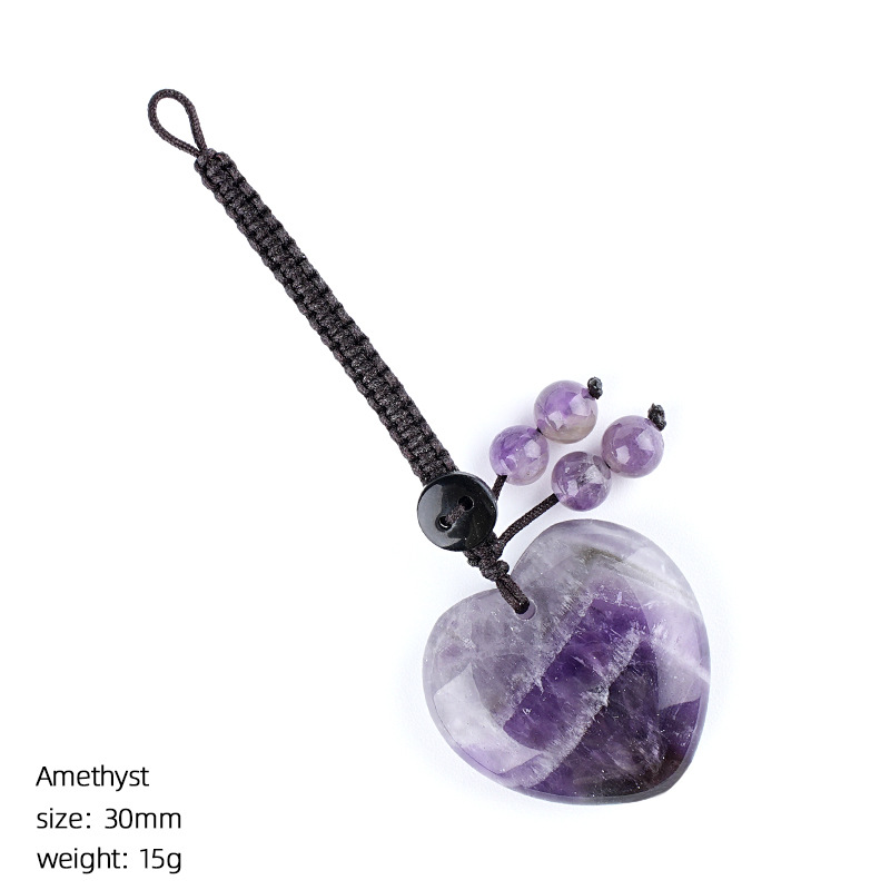 Natural Stone Heart Keychain Pendant, Handwoven Crystal Heart Bag Charm for Keys, DIY Jewelry, Gift Decoration or Wholesale Supply