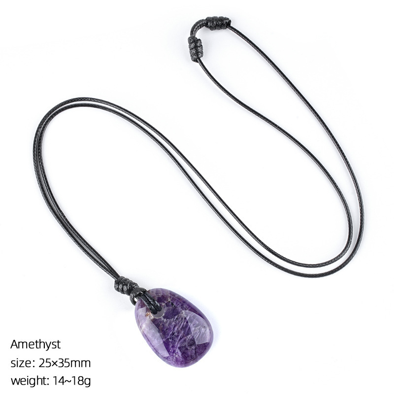 Natural Stone Trapezoid Pendant Necklace Adjustable Rope Large Hole Pendant Hand Carved Stone Necklace Charm