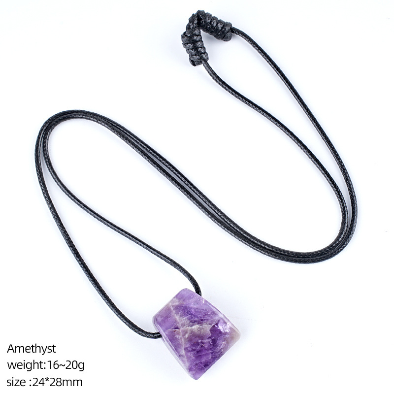 Natural Stone Axe Shape Pendant Necklace Adjustable Rope Hand Carved Vintage Style Large Hole Pendant Necklace