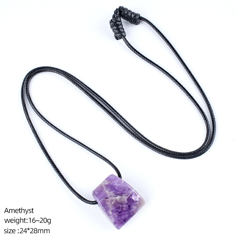 Natural Stone Axe Shape Pendant Necklace Adjustable Rope Hand Carved Vintage Style Large Hole Pendant Necklace