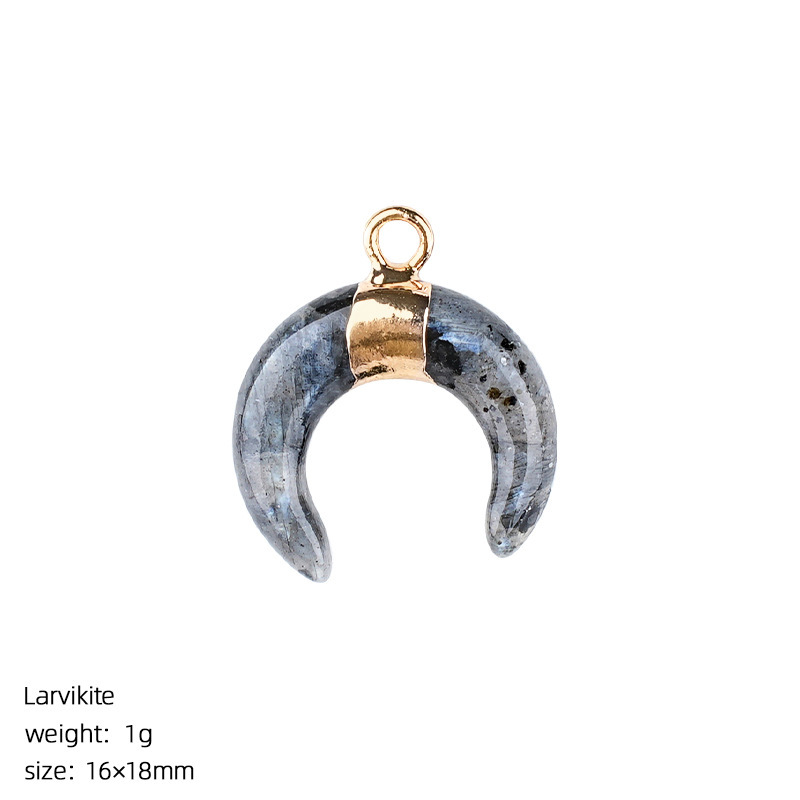 Natural Stone Crescent Moon Pendant Necklace Handcrafted with Adjustable Rope