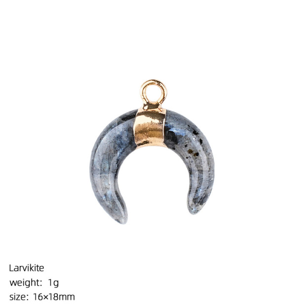 Natural Stone Crescent Moon Pendant Necklace Handcrafted with Adjustable Rope