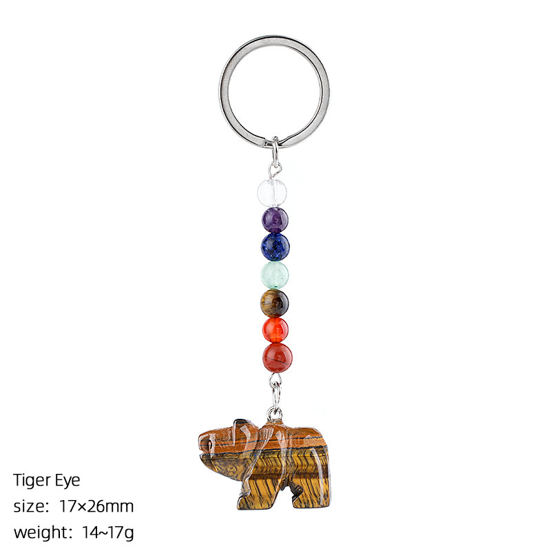 Natural Stone Polar Bear Keychain Color Bead Pendant Animal Bag Charm Carved Bear Keyring Creative Gift Accessory