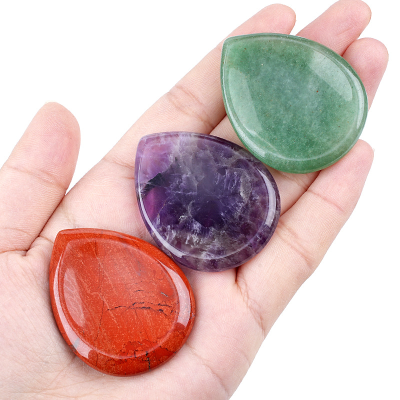 Natural Stone Thumb Worry Stone Teardrop Palm Massage Stone Grooved Crystal Pocket Stone Stress Relief Meditation Healing Stone