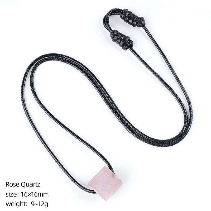 Natural Stone Cylinder Pendant Necklace Adjustable Braided Rope Large Hole Minimalist Vintage Style Everyday Fashion Accessory