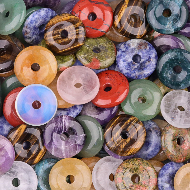 Natural Stone Donut Circle Pendant DIY Necklace Charm Round Large Hole Amulet Style Smooth Polished Minimalist Fashion Accessory