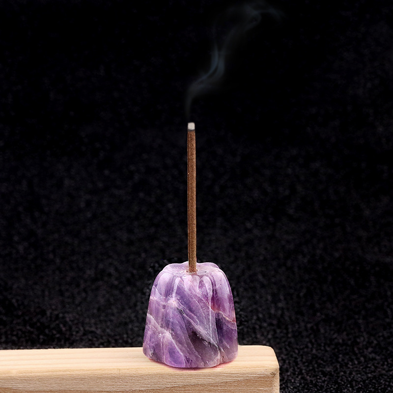 Natural Crystal Flower Incense Holder, Carved Agate Stone Stick Incense Base Mini Aromatherapy Holder Decorative Crystal Burner Ornament