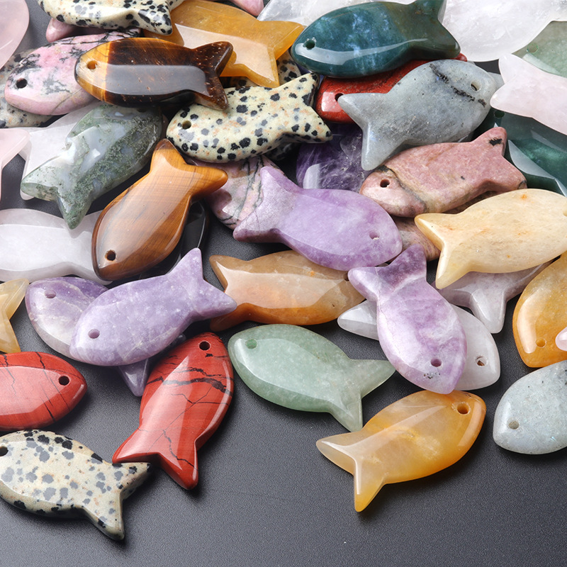 Natural Crystal Fish Pendant Small Agate Charm for DIY Necklace