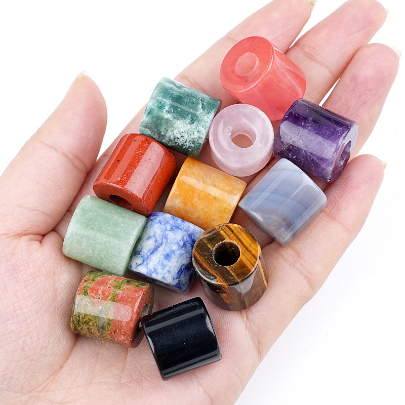 Natural Stone Cylinder Large Hole Beads, 16mm Crystal Agate Barrel Loose Beads with 6mm Hole for DIY Bracelets, Necklaces and Jewelry Accessories