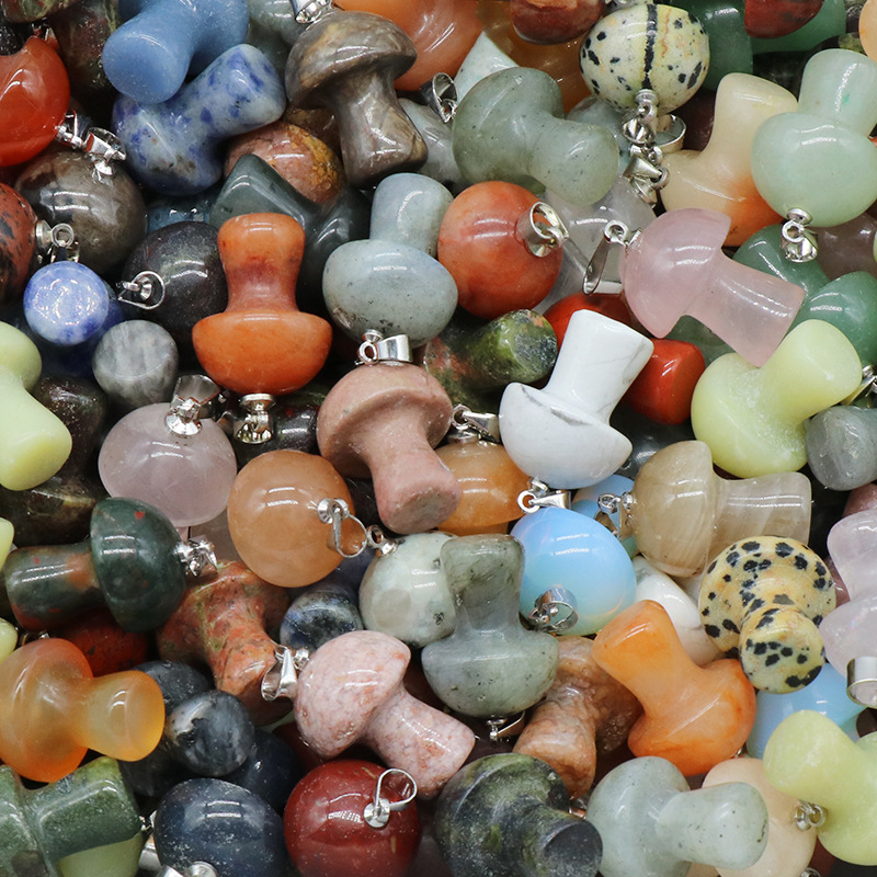 Natural Crystal Mushroom Pendant, Small Stone Mushroom Charm for DIY Necklace, Keychain, Jewelry Making and Cute Everyday Accessories