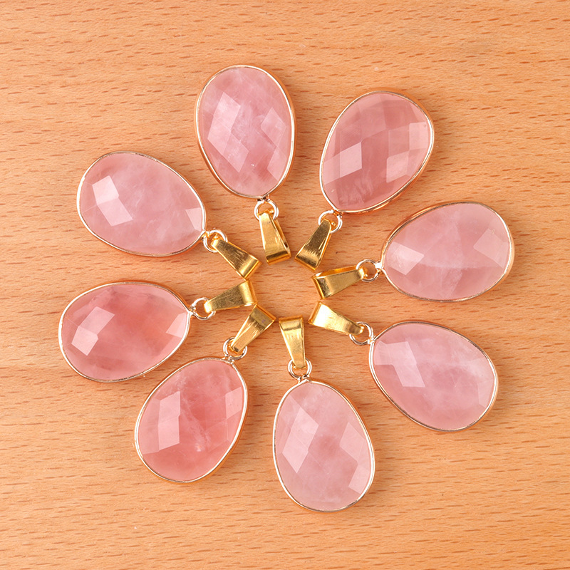 Natural Crystal Faceted Oval Pendant, Copper Wrapped Single Hole Gemstone Charm for DIY Necklace Making and Elegant Jewelry Styling