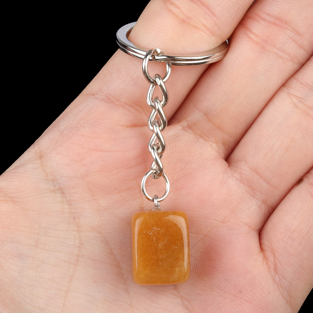 Natural Crystal Rectangle Keychain, Irregular Stone Block Key Ring Charm for DIY Accessories, Bag Decoration and Everyday Carry Gift