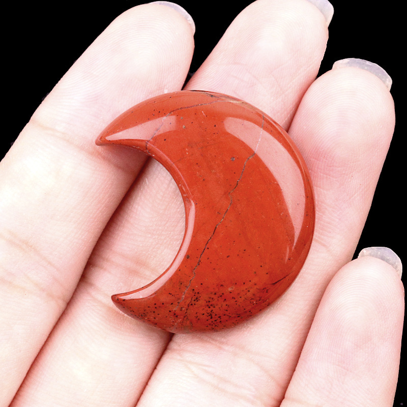 Natural Crystal Moon Charm, Crescent Stone Carving No Hole Pendant for DIY Jewelry Making, Decorative Crafts and Handmade Accessory Projects