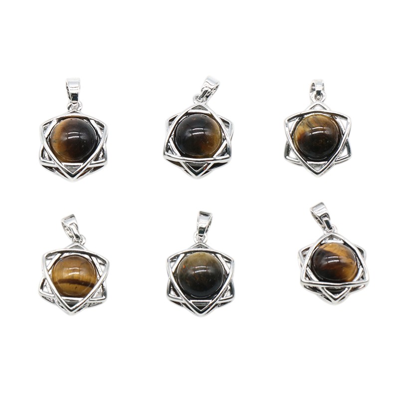 Natural Crystal Hexagram Pendant, Star Cage Gemstone Charm with Round Stone Bead for DIY Bracelet, Necklace Making and Handmade Jewelry Accessories
