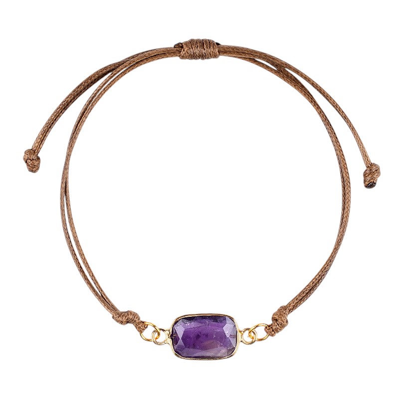 Natural Crystal Faceted Rectangle Bracelet, Adjustable Handwoven Cord for Daily Wear, DIY Jewelry, Personalized Gift