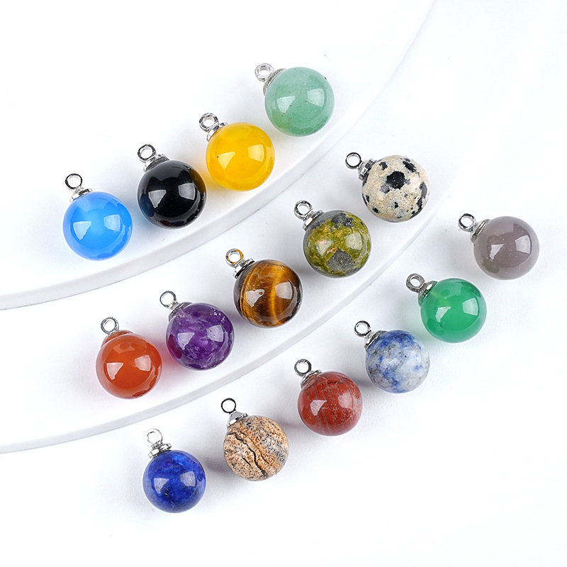 Natural Stone Round Ball Pendant Charm, 10mm Sphere Pendant for DIY Necklace Bracelet Earrings Craft Accessories