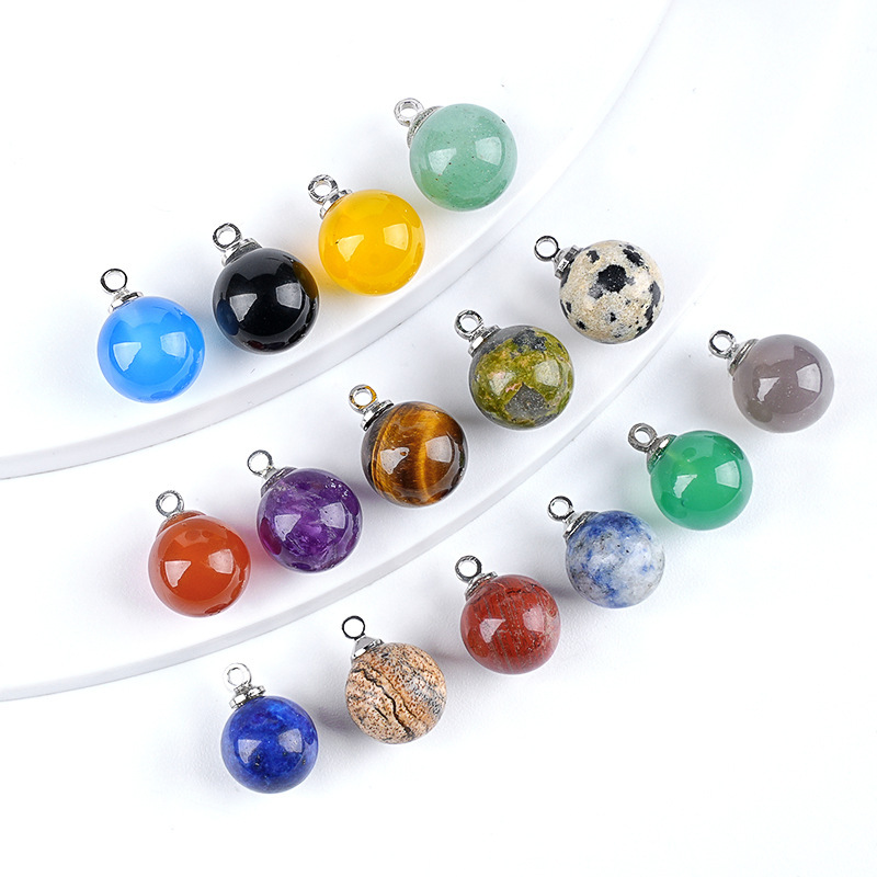 Natural Stone Round Ball Pendant Charm, 10mm Sphere Pendant for DIY Necklace Bracelet Earrings Craft Accessories
