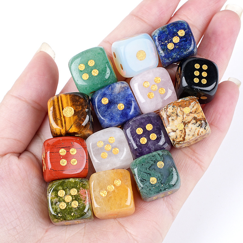 Natural Gemstone Dice Rounded Edge 15mm Crystal Dice for Board Games and Collection