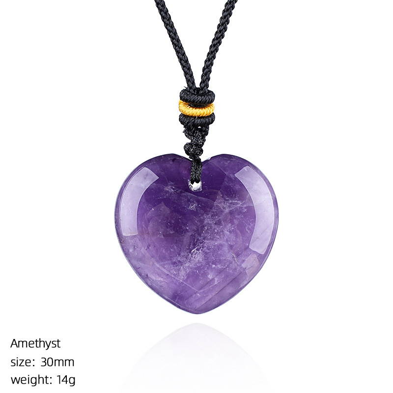Natural Stone Heart Necklace Pendant, 30mm Crystal Heart Charm with Cord, DIY Jewelry Making or Gift Accessory