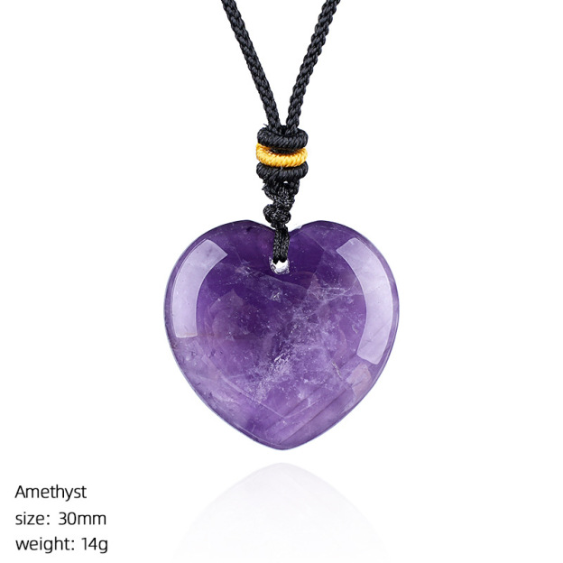 Natural Stone Heart Necklace Pendant, 30mm Crystal Heart Charm with Cord, DIY Jewelry Making or Gift Accessory