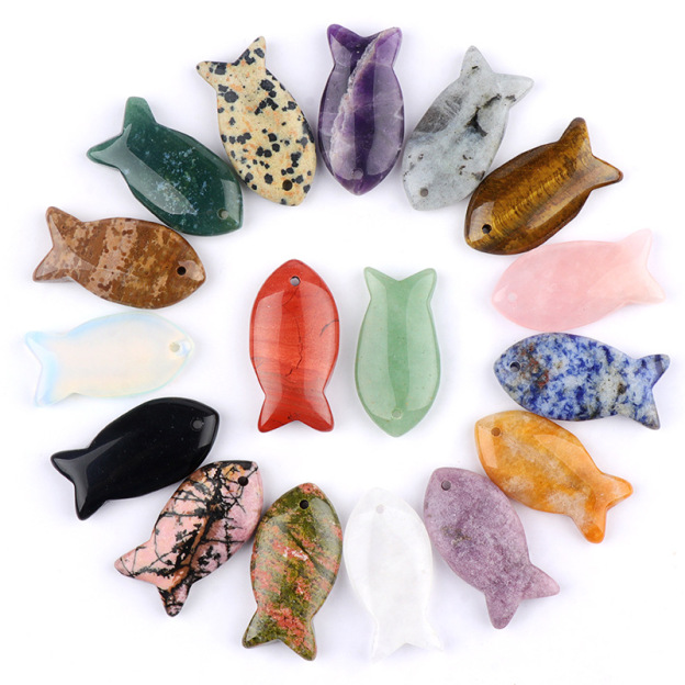 Natural Stone Fish Shape Pendant, DIY Fish-shaped Necklace, Creative Carved Stone Fish Pendant