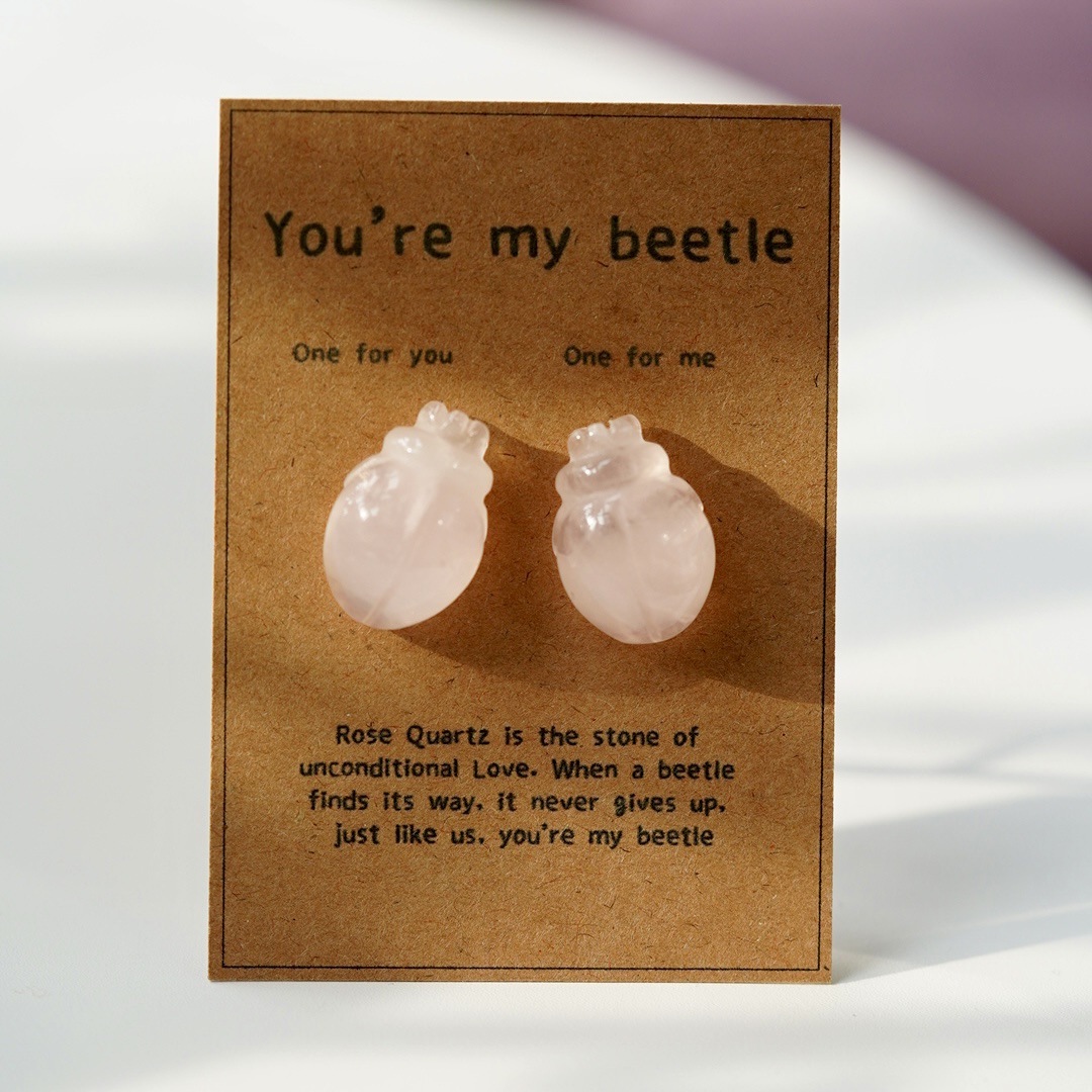 Rose Quartz Animal Couple Carving with Message Card | Crystal Love Gift