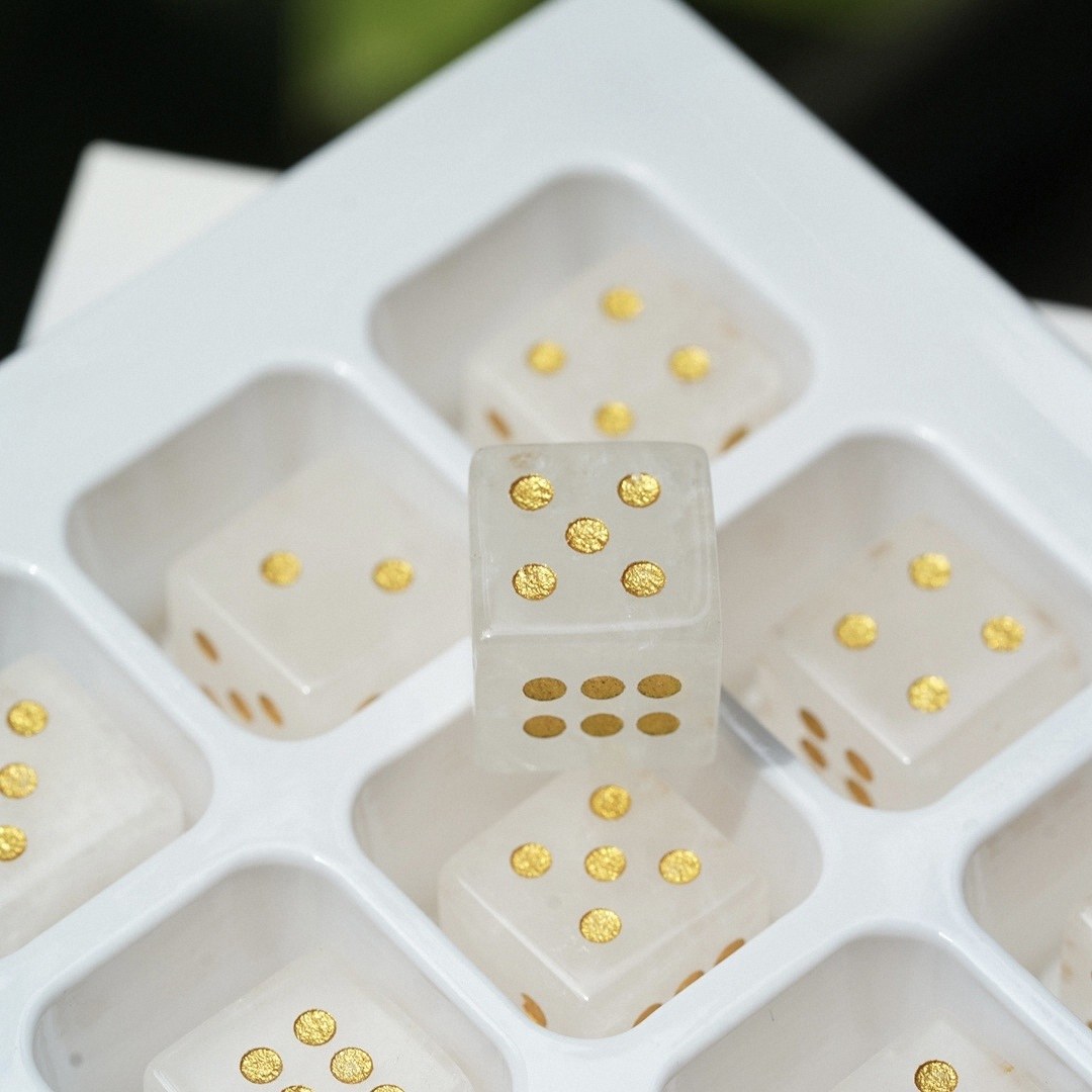 Semi-Precious Crystal Dice, Engraved Gemstone Dice Available as Single Pieces or Display Sets