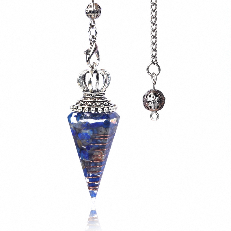 Natural Crystal Pendulum Necklace, Resin Hexagon Cone Dowsing Pendulum with Gemstone Chips, Spiritual Divination Gift, Handmade Jewelry