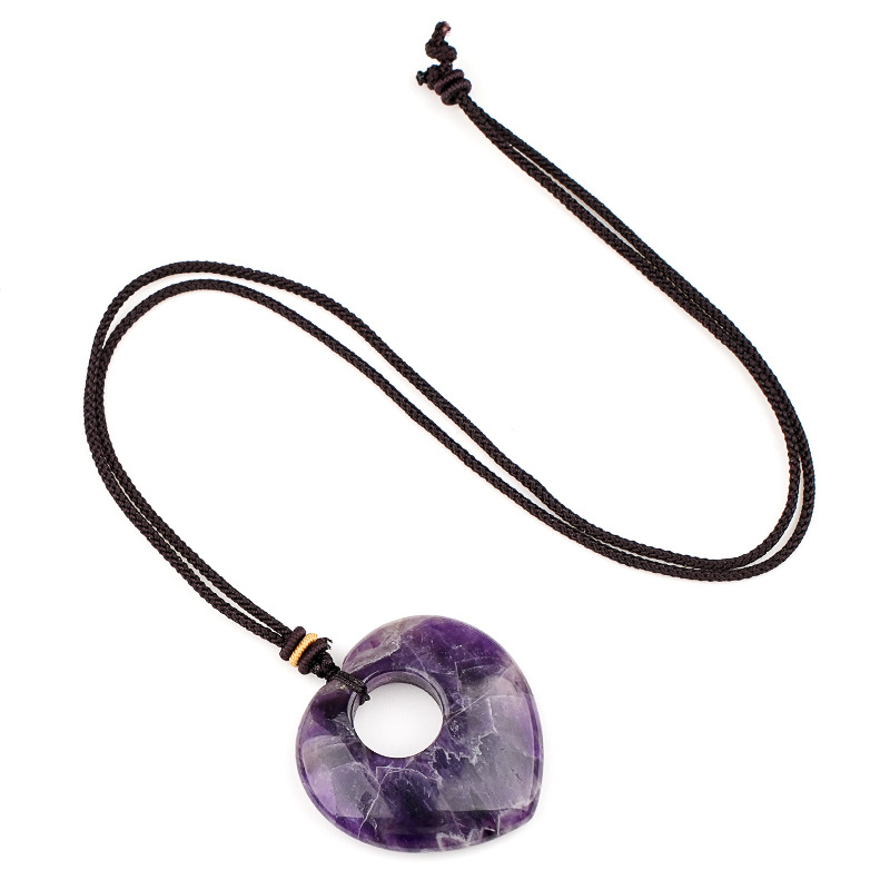 Natural Crystal Heart Stone Necklace, Love Heart Sweater Chain Pendant, Gemstone Heart Charm Long Necklace Gift Jewelry Accessory