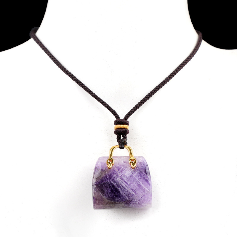 Natural Crystal Handbag Shape Pendant, Agate Stone Mini Bag Ornament Woven Rope Sweater Chain Accessory, Multi Material Decorative Pendant