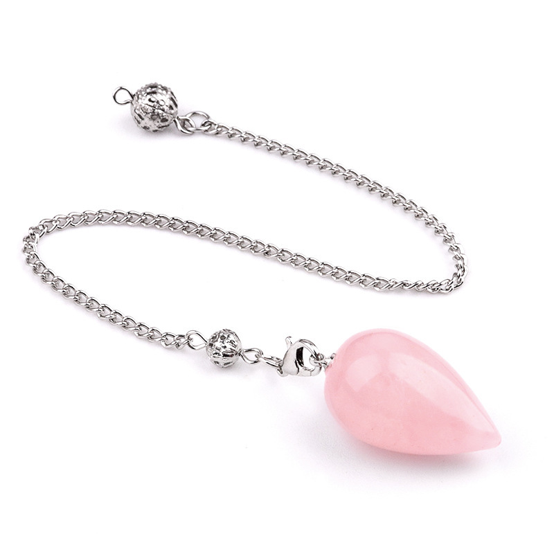 Natural Crystal Teardrop Pendulum Pendant Necklace Stone Dowsing Charm with Chain Jewelry Accessory 20260211-01