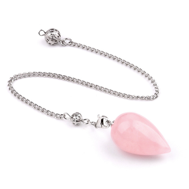 Natural Crystal Teardrop Pendulum Pendant Necklace Stone Dowsing Charm with Chain Jewelry Accessory 20260211-01