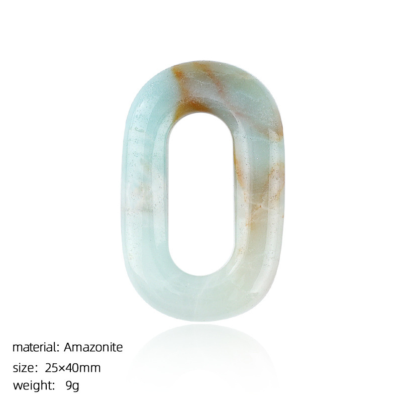 Natural Stone Oval O-Ring Pendant 25×40mm Large Hole Crystal & Jadeite Carved Loop Connector for DIY Necklace Jewelry Making