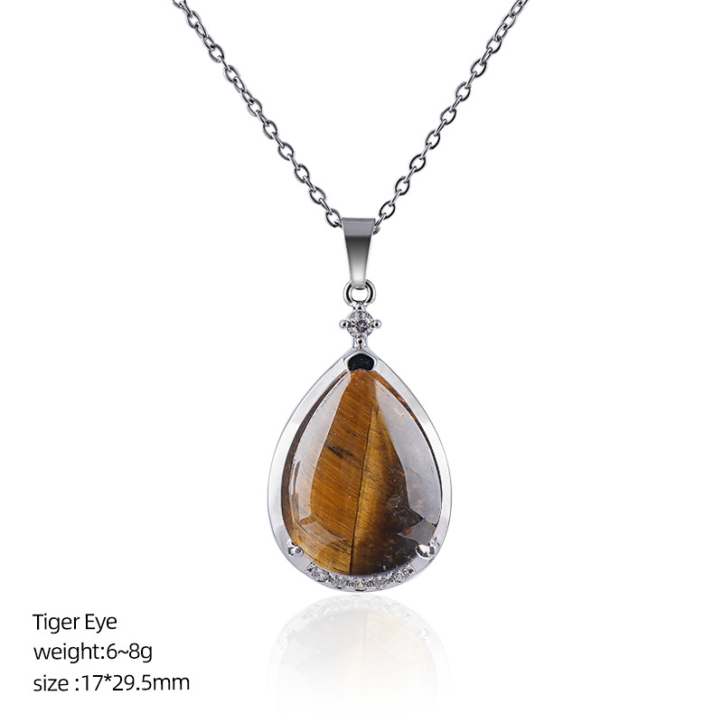 Natural Crystal Teardrop Pendant Necklace, Water Drop Gemstone Inlay Chain Necklace for Daily Wear or Gift