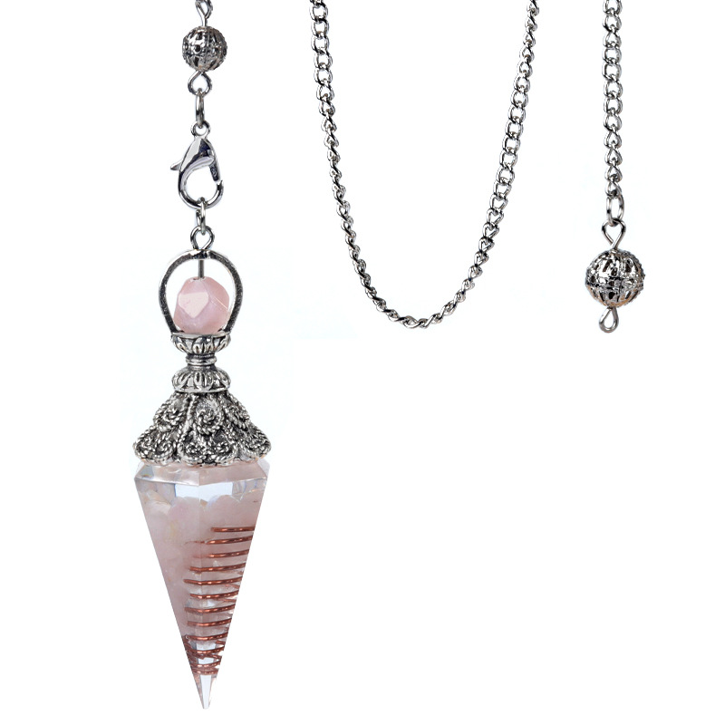 Resin Crystal Chip Pendulum Necklace Silver Chain Hexagonal Cone Stone Dowsing Pendant Jewelry Accessory 20260210