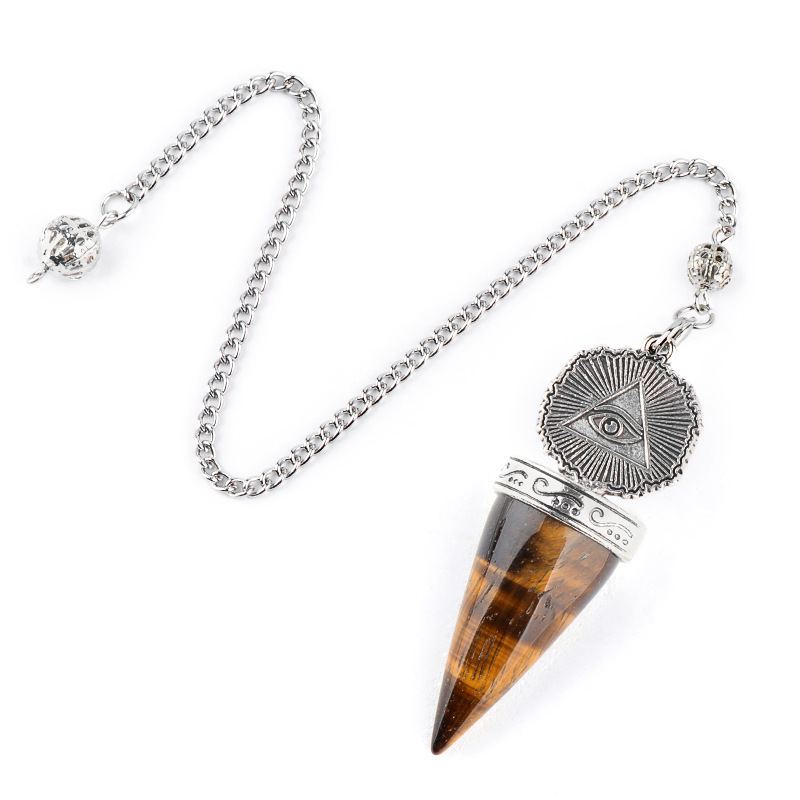 Natural Gemstone Pendulum Pendant Pointed Dowsing Tool Meditation Chain Adjustable Divination Crystal Charm26022101