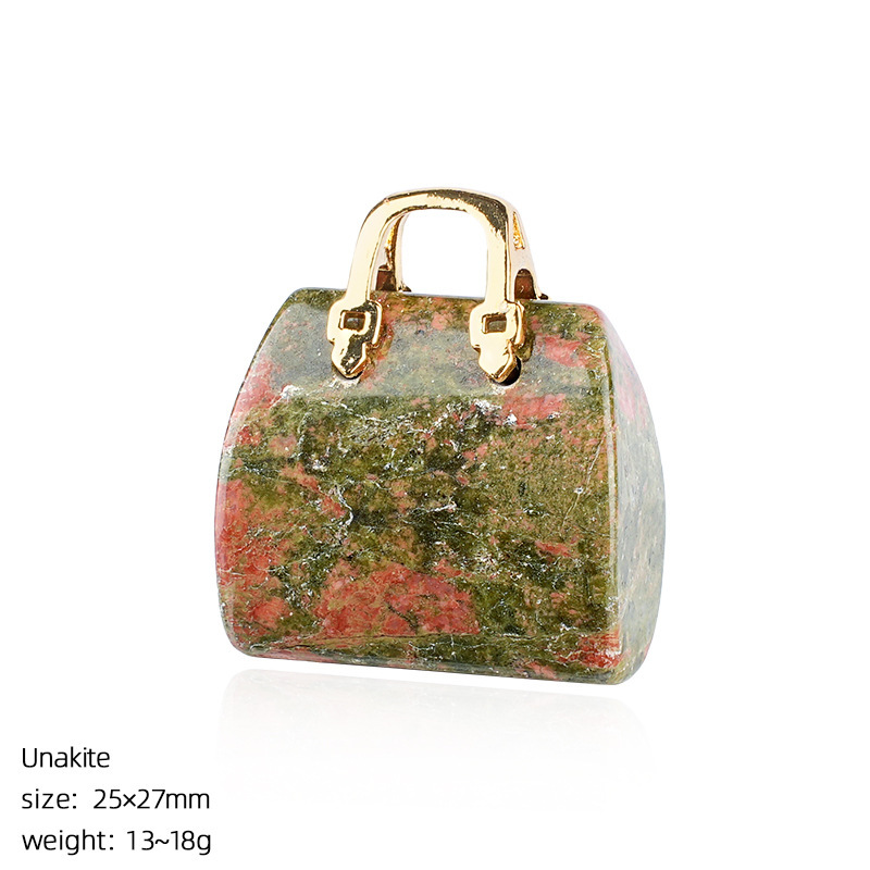 Natural Stone Mini Handbag Pendant, Agate Crystal Bag Charm for Necklace, DIY Decoration or Display Piece