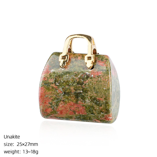 Natural Stone Mini Handbag Pendant, Agate Crystal Bag Charm for Necklace, DIY Decoration or Display Piece