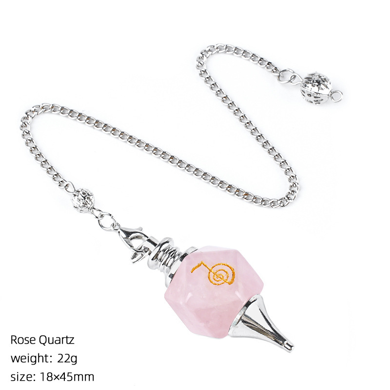 Geometric Crystal Pendulum with Rune Engraving - Adjustable Chain for Meditation