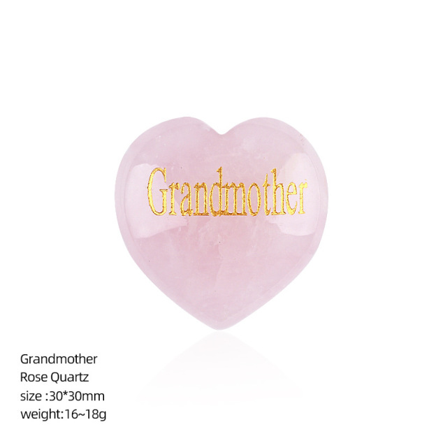 Natural Pink Stone Heart Keepsake with Family Words Engraving, Mother Father Aunt Grandmother Inspirational Gift Decoration