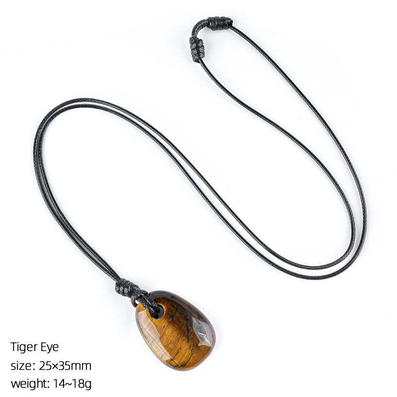 Natural Stone Trapezoid Pendant Necklace Adjustable Rope Large Hole Pendant Hand Carved Stone Necklace Charm