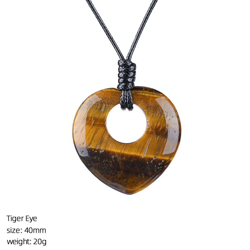 Natural Stone Heart Pendant Necklace Adjustable Rope Hand Carved Heart Charm Minimalist Love Symbol Pendant