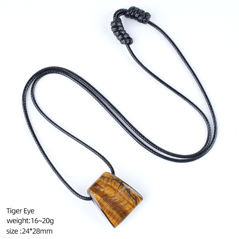 Natural Stone Axe Shape Pendant Necklace Adjustable Rope Hand Carved Vintage Style Large Hole Pendant Necklace